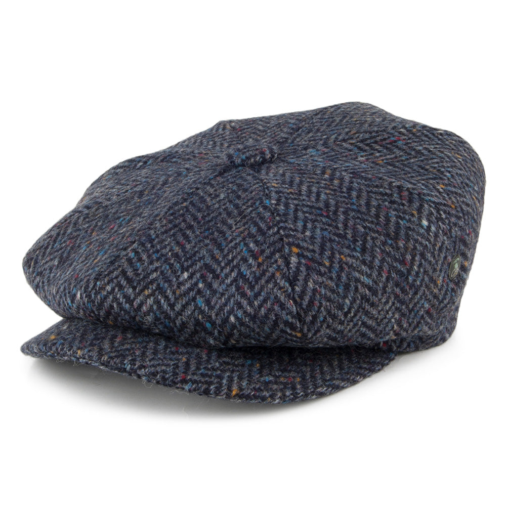 Casquette Gavroche en Tweed du Donegal à Chevrons bleu-bleu marine CITY SPORT