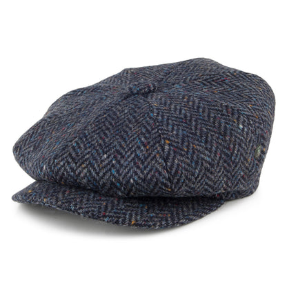 Casquette Gavroche en Tweed du Donegal à Chevrons bleu-bleu marine CITY SPORT