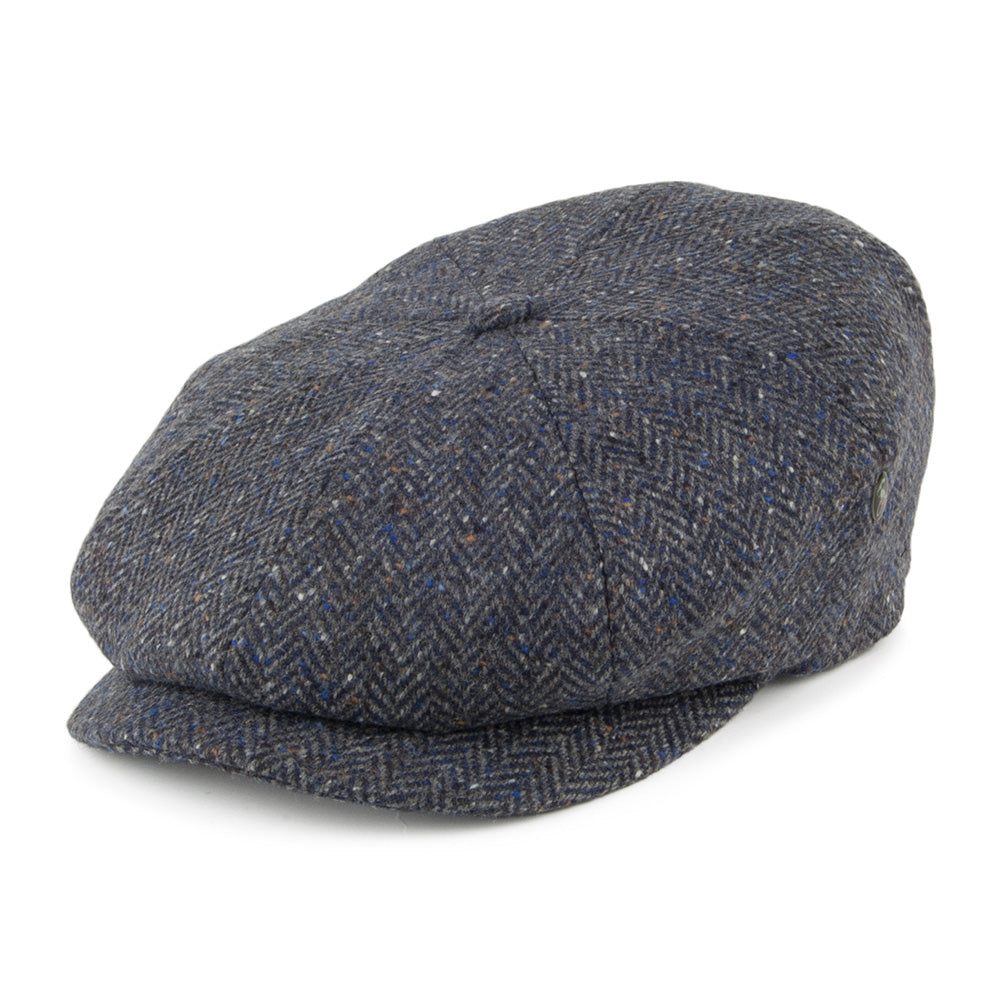 Casquette Gavroche en Tweed du Donegal à Chevrons gris-bleu CITY SPORT