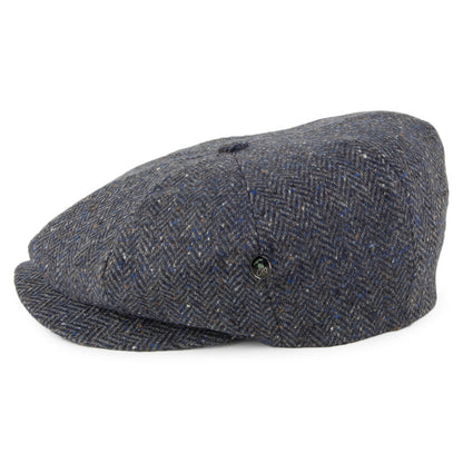 Casquette Gavroche en Tweed du Donegal à Chevrons gris-bleu CITY SPORT