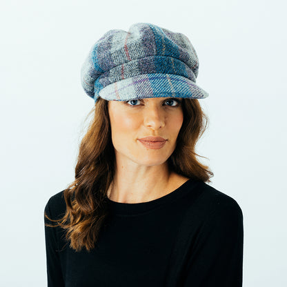 Casquette Gavroche en HARRIS TWEED Gabby mélange de bleus FAILSWORTH