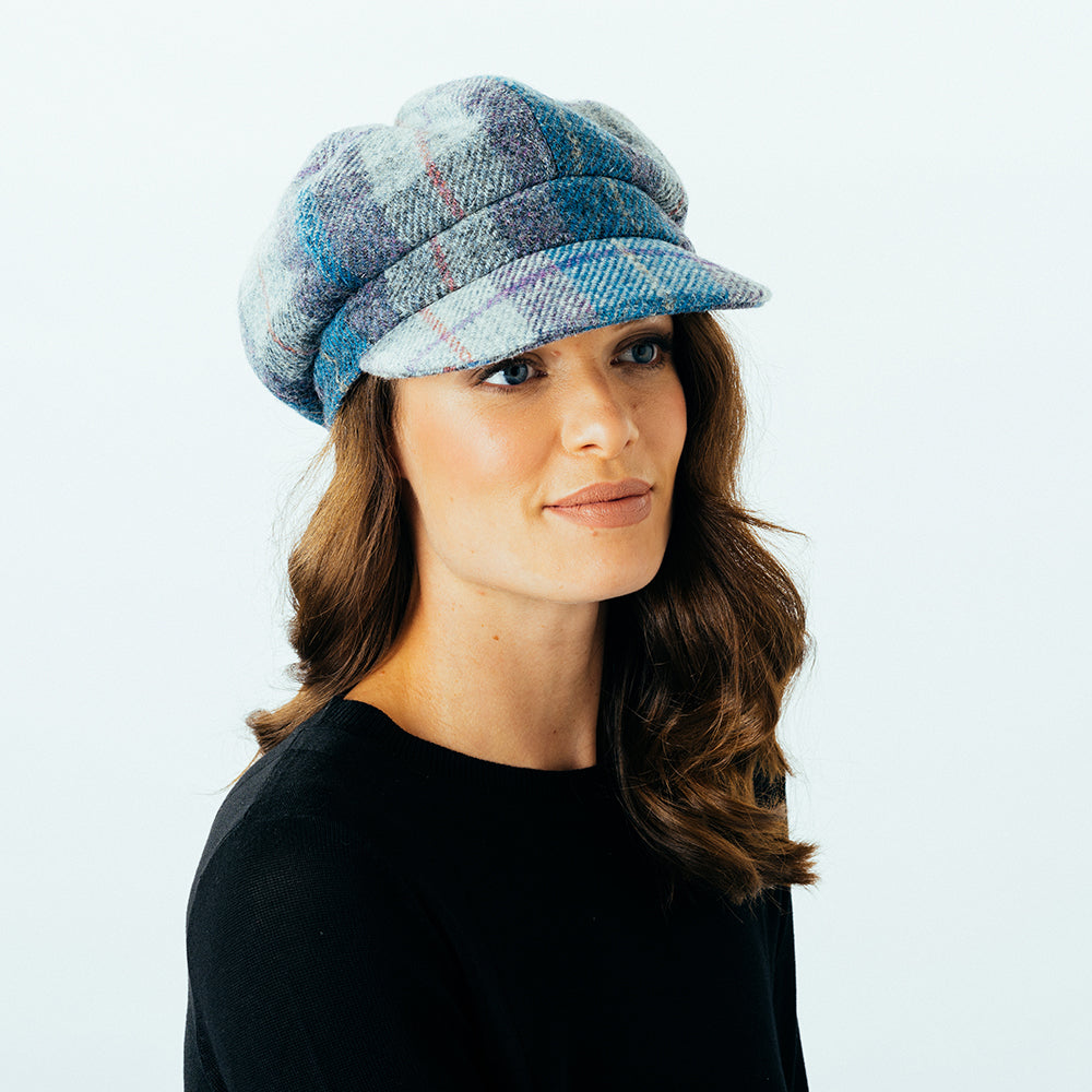 Casquette Gavroche en HARRIS TWEED Gabby mélange de bleus FAILSWORTH