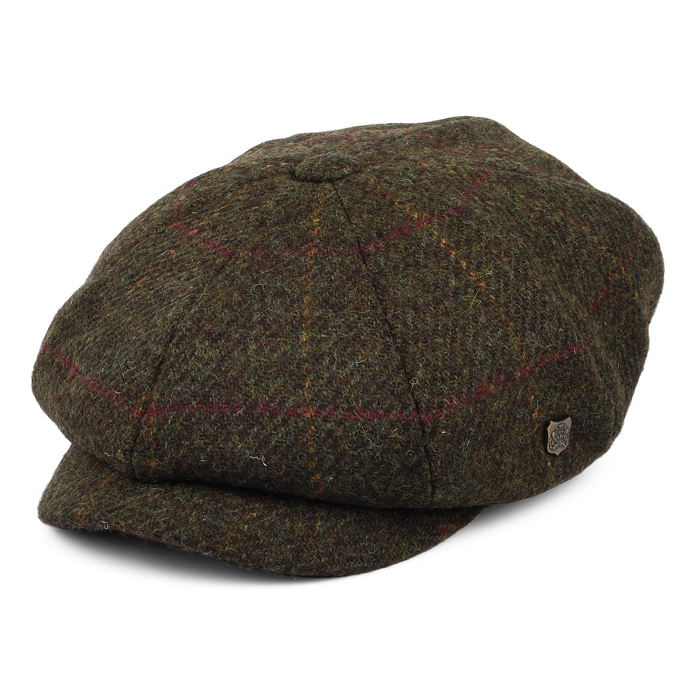 Casquette Gavroche en HARRIS TWEED à Carreaux Carloway olive FAILSWORTH