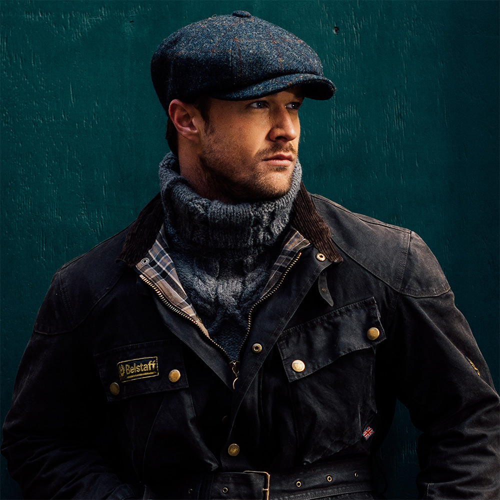 Casquette Gavroche en HARRIS TWEED à Carreaux Carloway bleu-multi FAILSWORTH