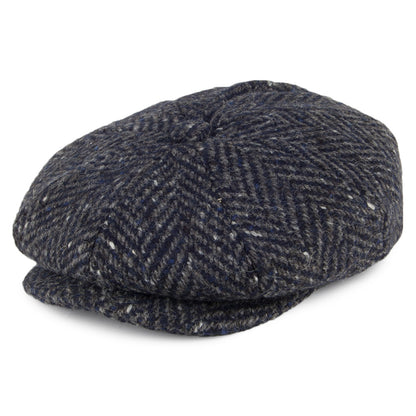 Casquette Gavroche en Tweed du Donegal à Chevrons Mayo bleu marine-gris FAILSWORTH