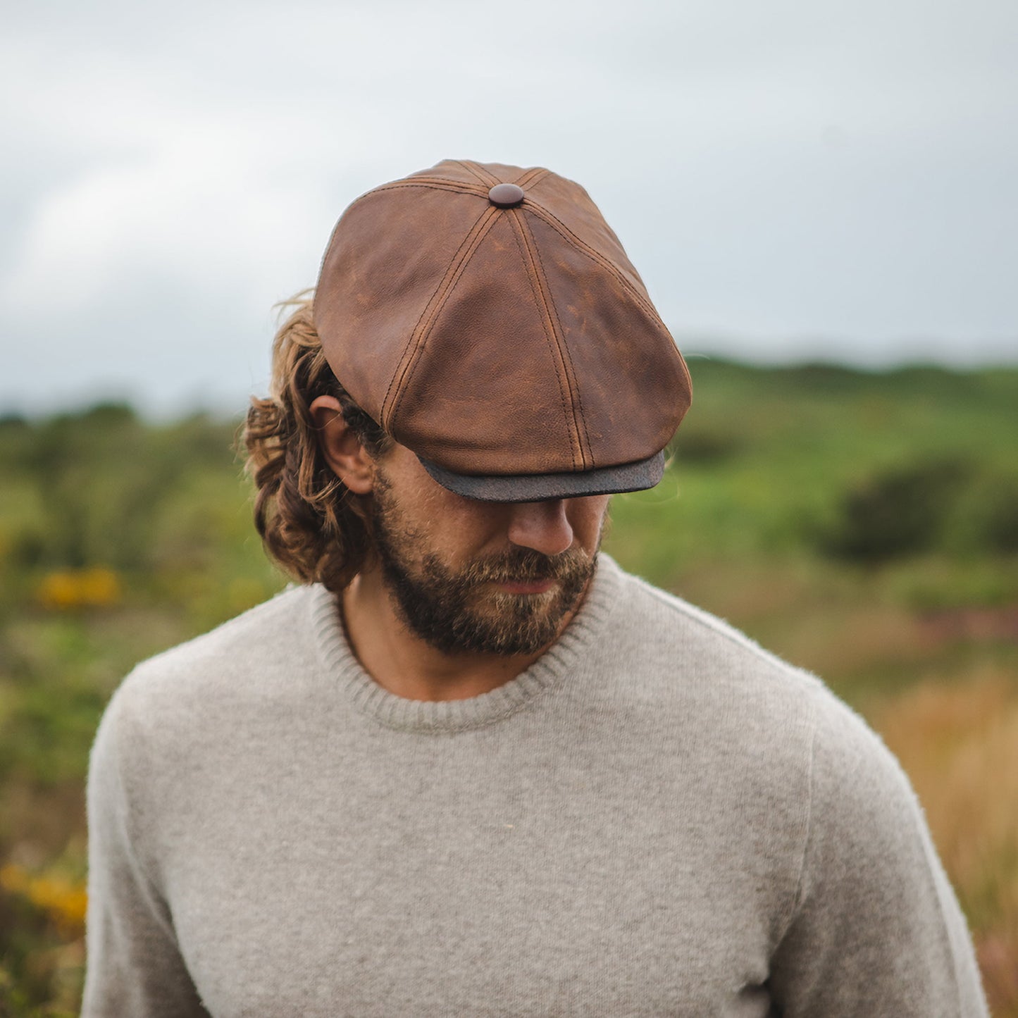 Casquette Plate en Cuir Fulton marron JAXON & JAMES