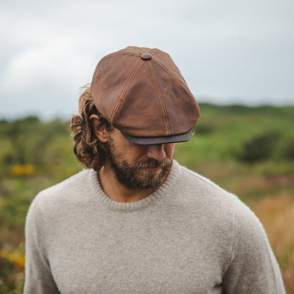 Casquette Plate en Cuir Fulton marron JAXON & JAMES
