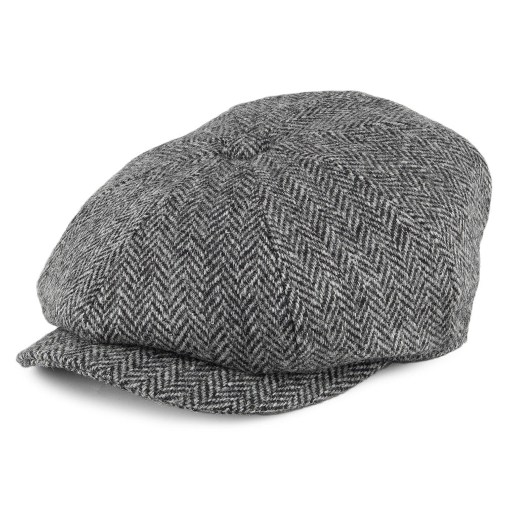 Casquette Gavroche en HARRIS TWEED Castlebay noir-gris JAXON & JAMES