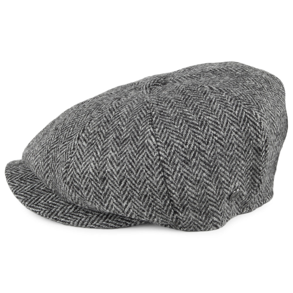 Casquette Gavroche en HARRIS TWEED Castlebay noir-gris JAXON & JAMES