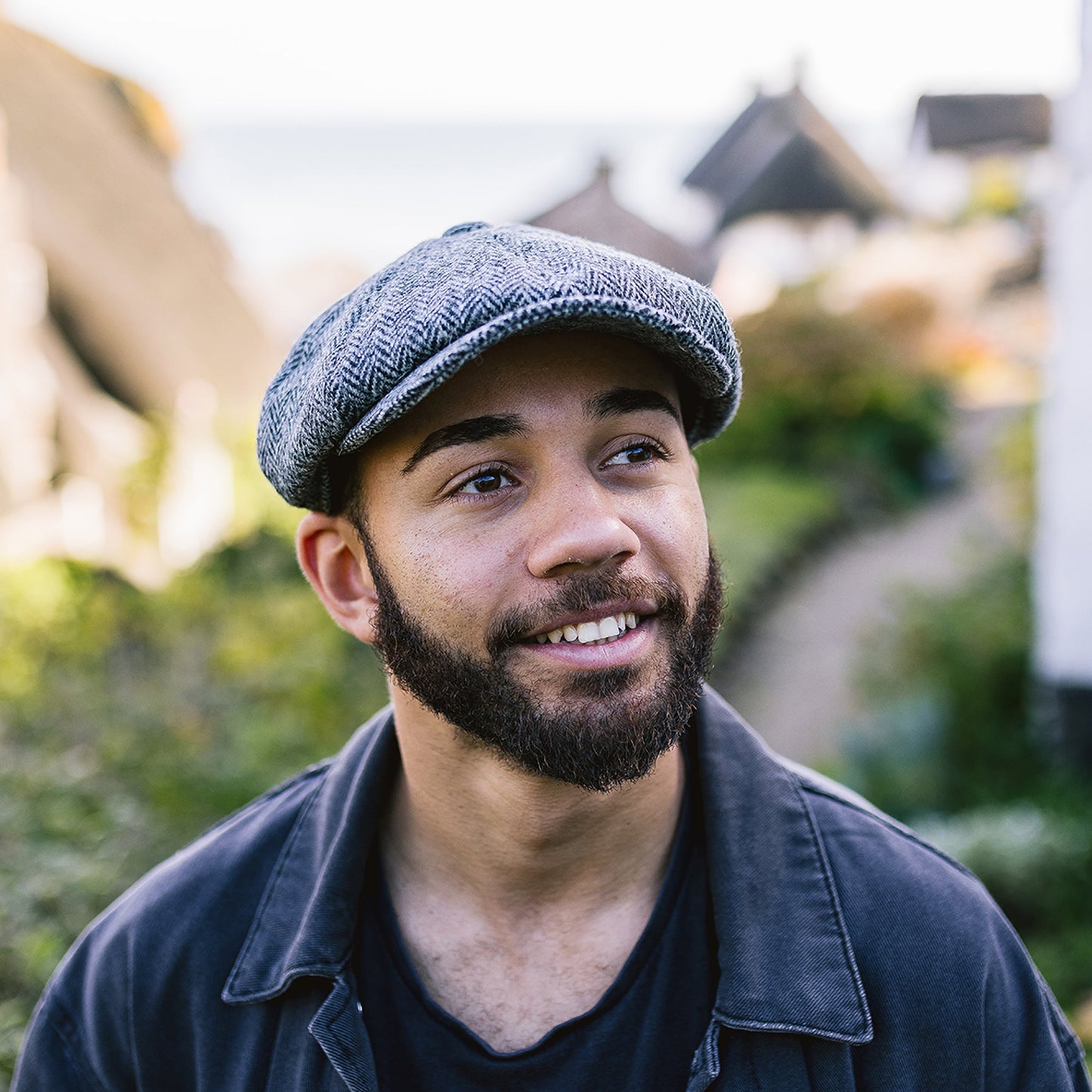 Casquette Gavroche en HARRIS TWEED Castlebay noir-gris JAXON & JAMES