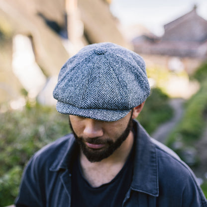 Casquette Gavroche en HARRIS TWEED Castlebay noir-gris JAXON & JAMES