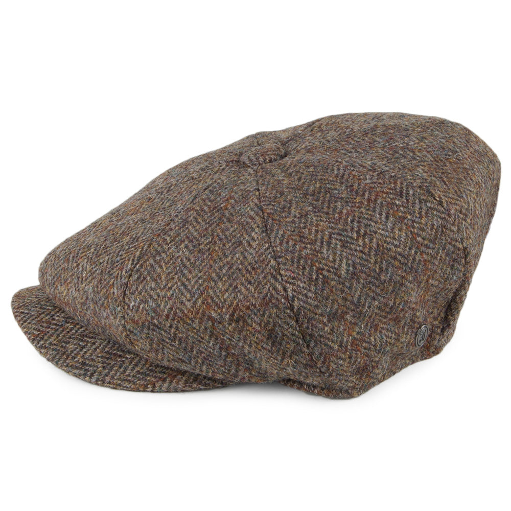 Casquette Gavroche en HARRIS TWEED Northbay olive-marron JAXON & JAMES
