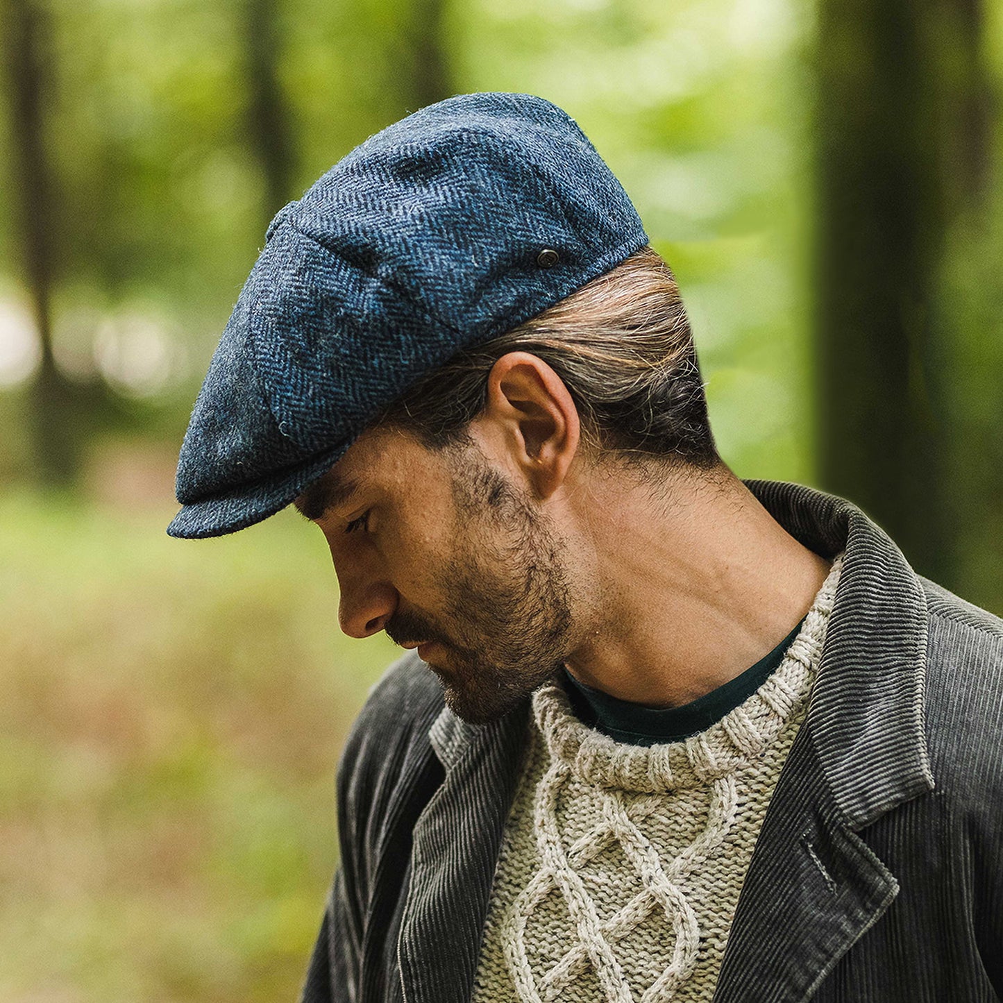 Casquette Gavroche en HARRIS TWEED Skye bleu-noir JAXON & JAMES