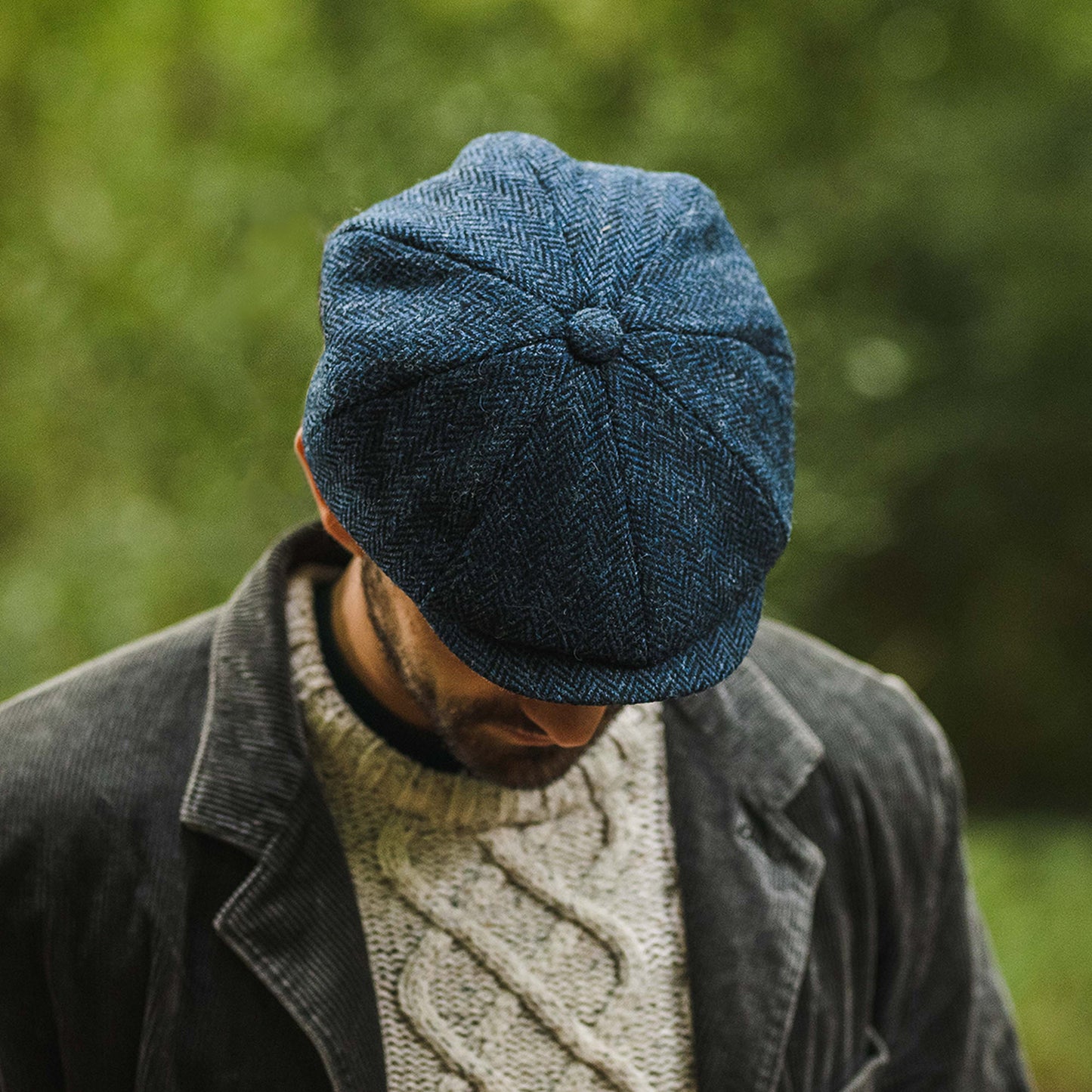 Casquette Gavroche en HARRIS TWEED Skye bleu-noir JAXON & JAMES