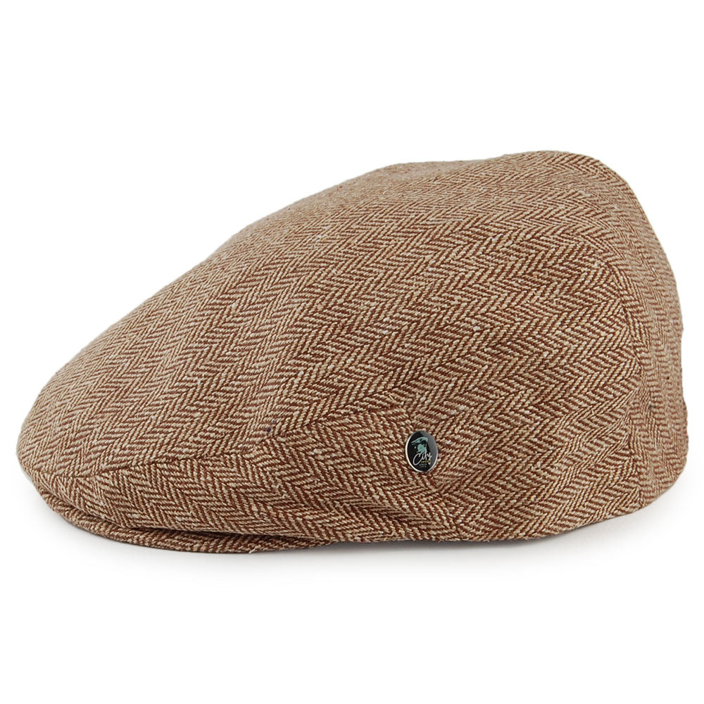 Casquette Plate en Pure Soie à Chevrons marron-beige sable CITY SPORT