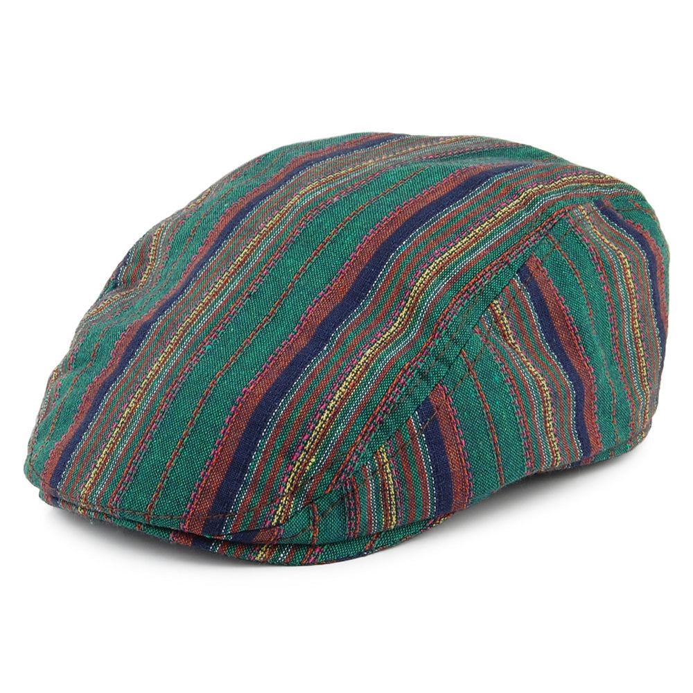 Casquette Plate en Coton à Rayures Antigua vert-marron CARLOS SANTANA