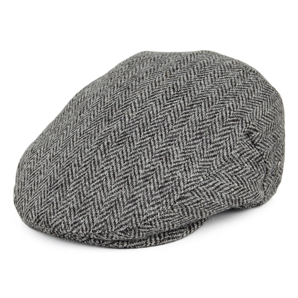 Casquette Plate en HARRIS TWEED à Chevrons Kinloch noir-gris JAXON & JAMES