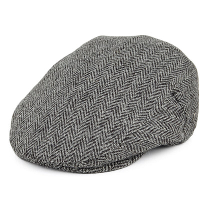 Casquette Plate en HARRIS TWEED à Chevrons Kinloch noir-gris JAXON & JAMES