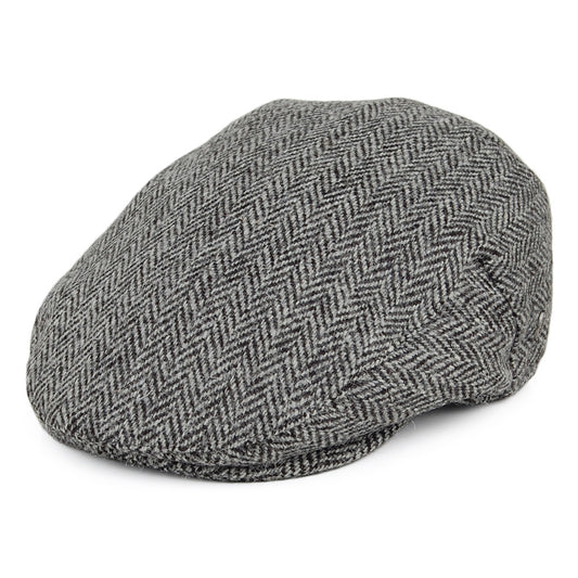 Casquette Plate en HARRIS TWEED à Chevrons Kinloch noir-gris JAXON & JAMES
