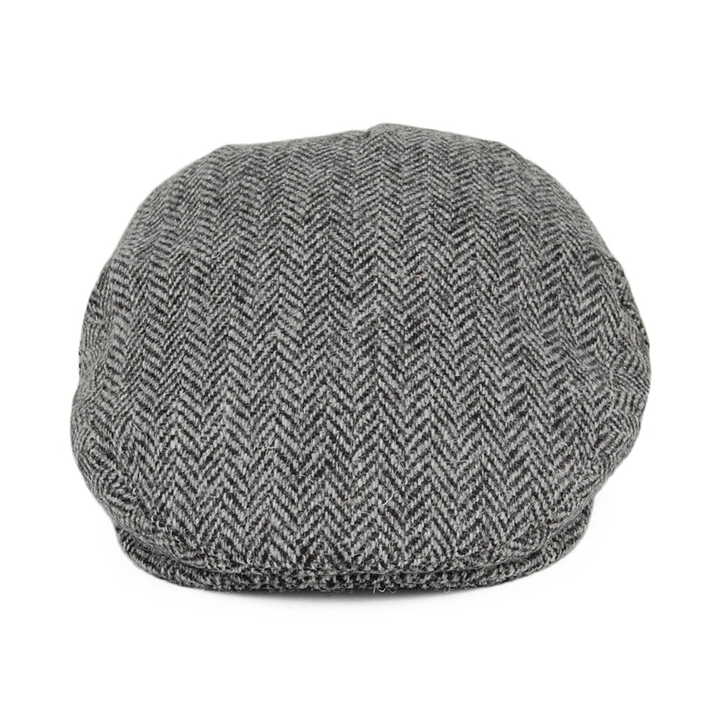 Casquette Plate en HARRIS TWEED à Chevrons Kinloch noir-gris JAXON & JAMES