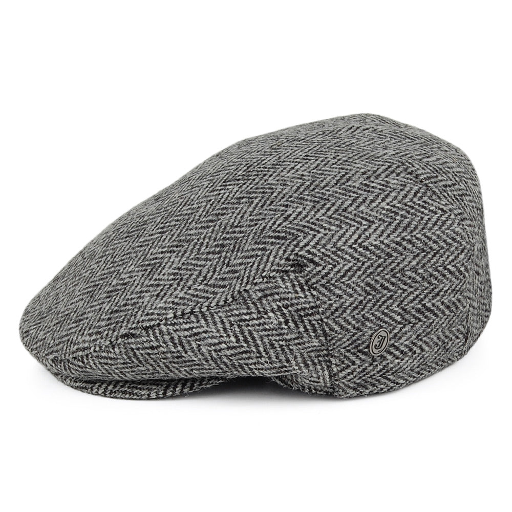 Casquette Plate en HARRIS TWEED à Chevrons Kinloch noir-gris JAXON & JAMES