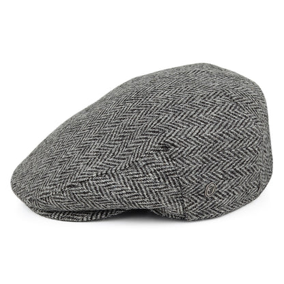 Casquette Plate en HARRIS TWEED à Chevrons Kinloch noir-gris JAXON & JAMES