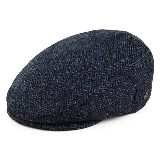 Casquette Plate en HARRIS TWEED à Chevrons Ardmore bleu-noir JAXON & JAMES