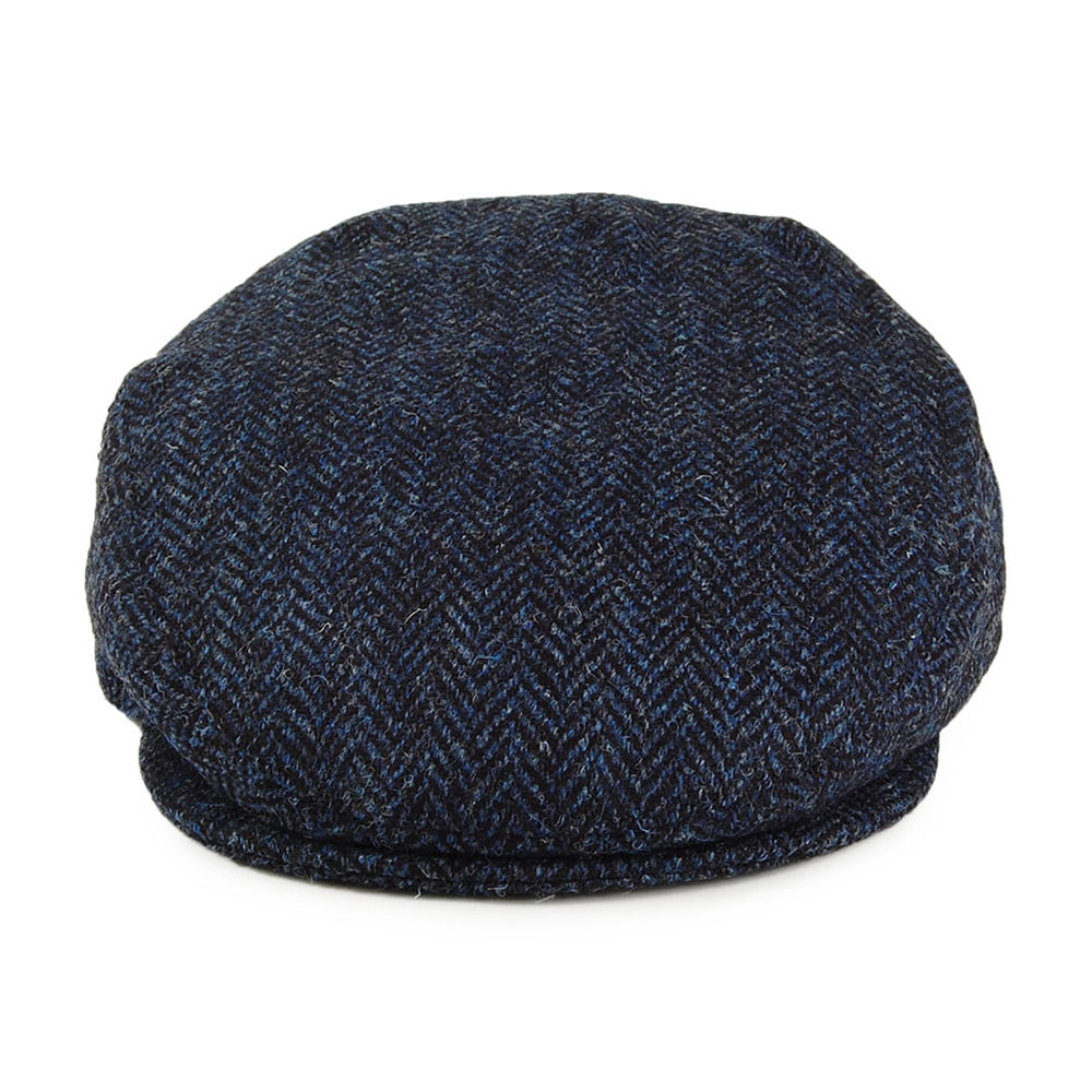 Casquette Plate en HARRIS TWEED à Chevrons Ardmore bleu-noir JAXON & JAMES