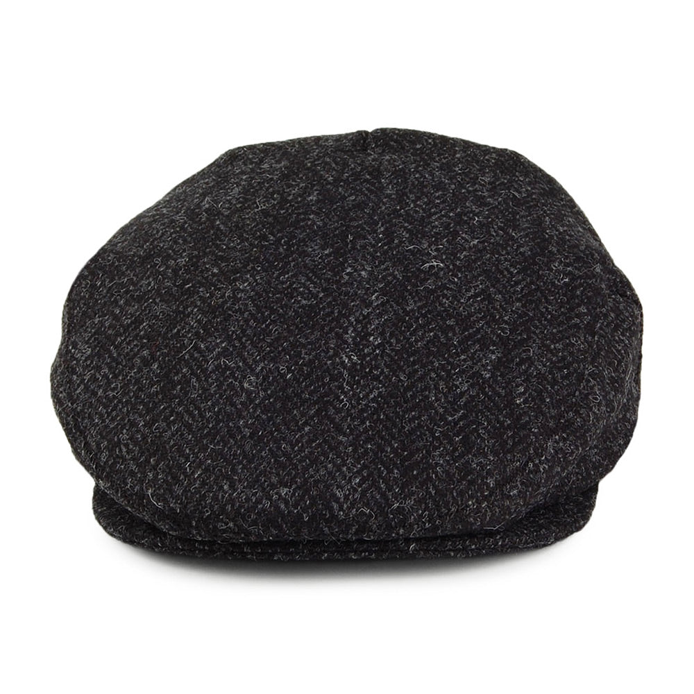 Casquette Plate en HARRIS TWEED à Chevrons Dunvegan noir-anthracite JAXON & JAMES