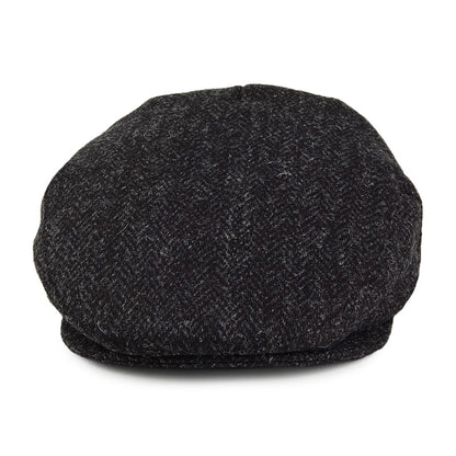 Casquette Plate en HARRIS TWEED à Chevrons Dunvegan noir-anthracite JAXON & JAMES