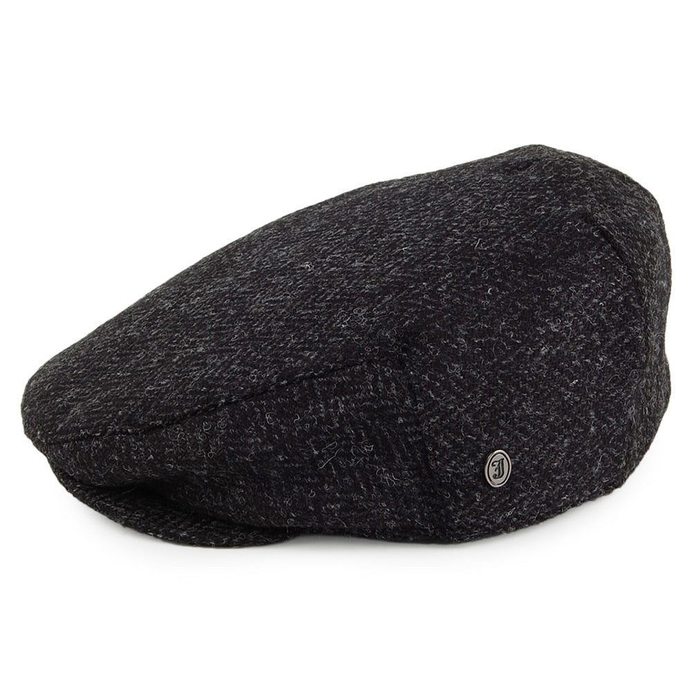 Casquette Plate en HARRIS TWEED à Chevrons Dunvegan noir-anthracite JAXON & JAMES