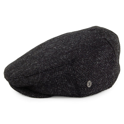 Casquette Plate en HARRIS TWEED à Chevrons Dunvegan noir-anthracite JAXON & JAMES