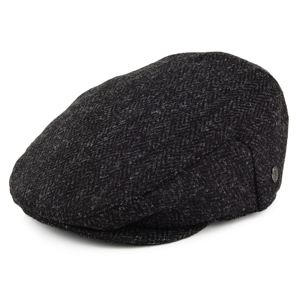 Casquette Plate en HARRIS TWEED à Chevrons Dunvegan noir-anthracite JAXON & JAMES