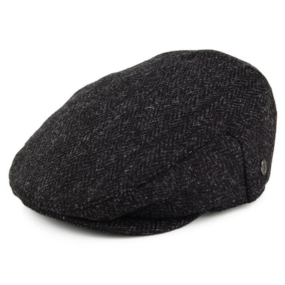 Casquette Plate en HARRIS TWEED à Chevrons Dunvegan noir-anthracite JAXON & JAMES
