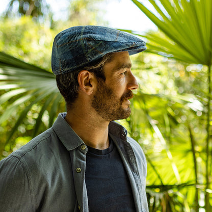 Casquette Plate en HARRIS TWEED Bay River bleu-bleu marine JAXON & JAMES