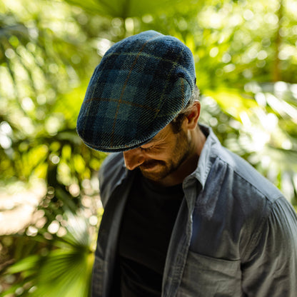 Casquette Plate en HARRIS TWEED Bay River bleu-bleu marine JAXON & JAMES