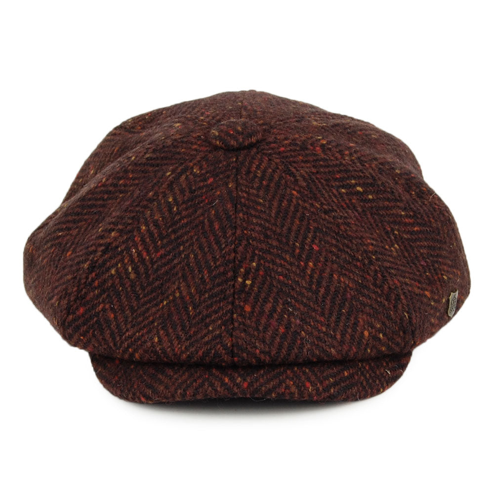 Casquette Gavroche en Tweed du Donegal à Chevrons Malmo mélange de bordeaux FAILSWORTH