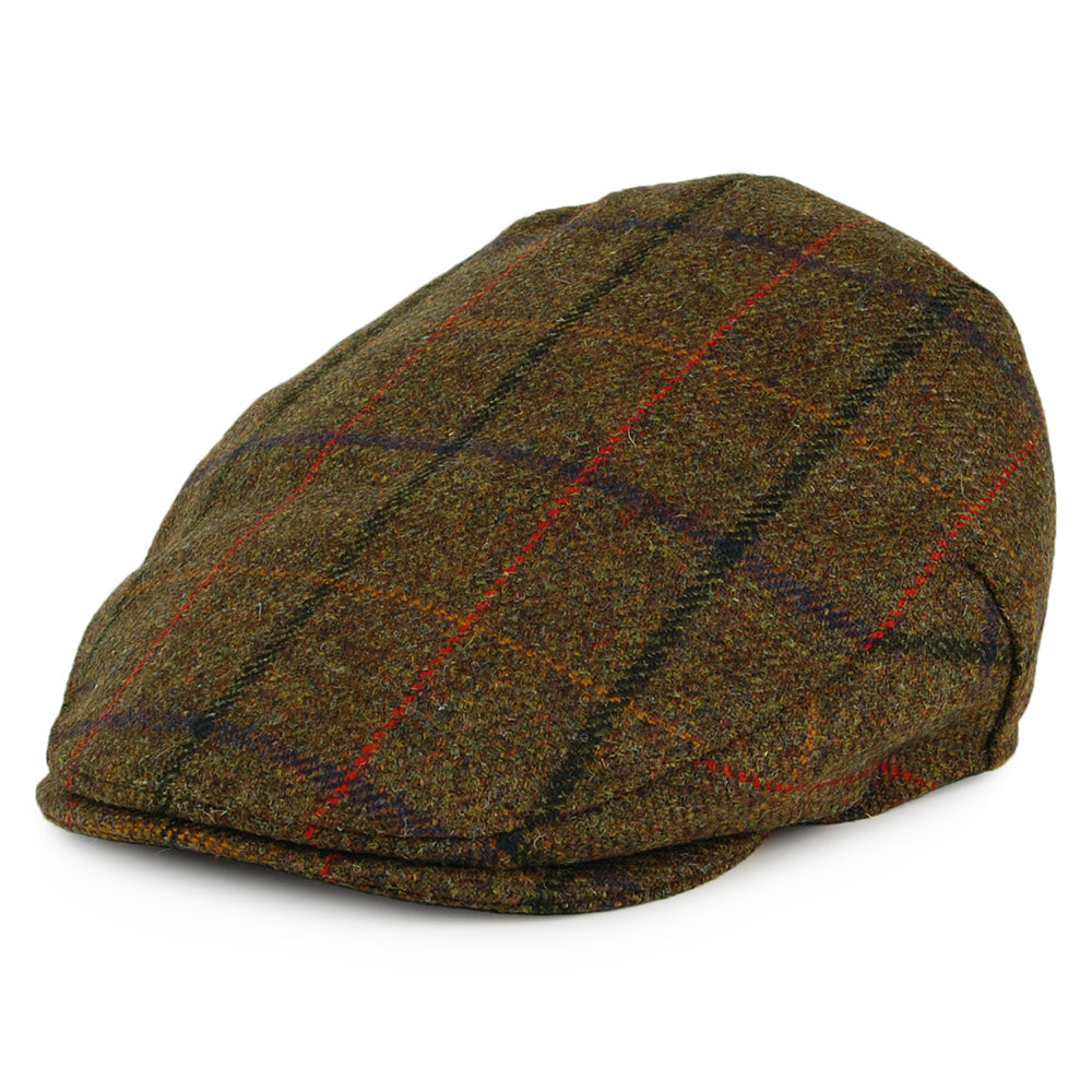 Casquette Plate Country Tweed Balmoral olive-marron CHRISTYS