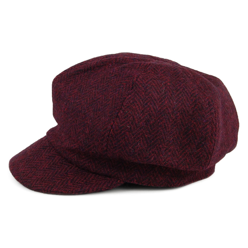 Casquette Gavroche en HARRIS TWEED à Chevrons Gabby bordeaux FAILSWORTH
