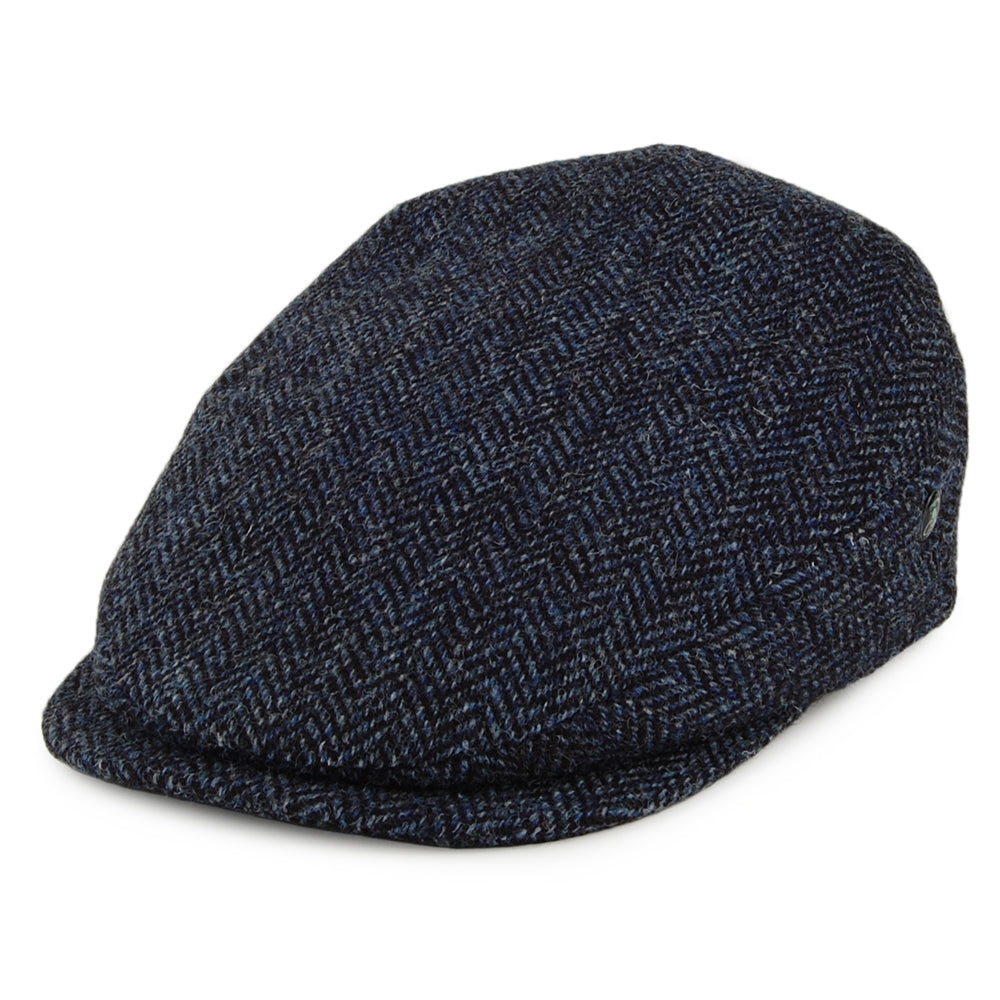 Casquette Plate en HARRIS TWEED à Visière Allongée bleu-noir CITY SPORT