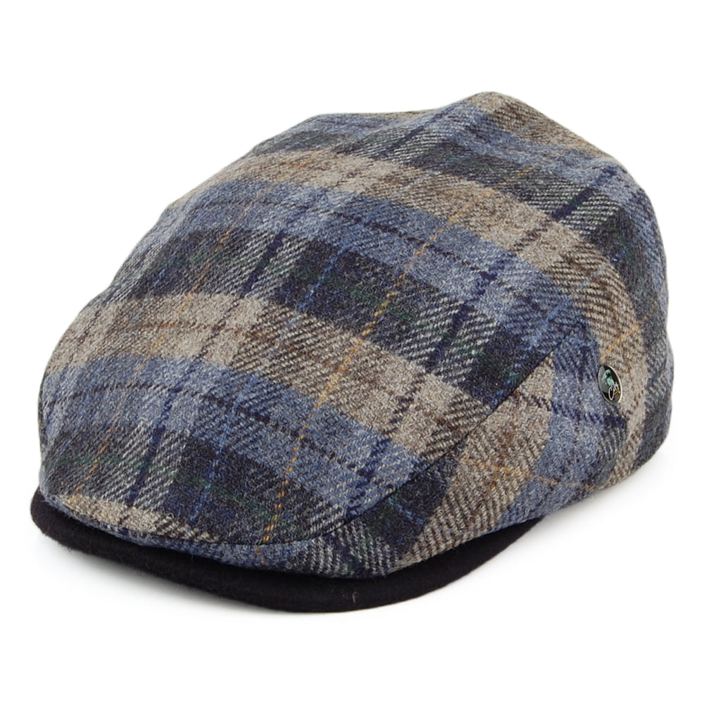 Casquette Plate en Laine et Cachemire à Carreaux bleu-mousse CITY SPORT
