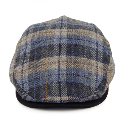 Casquette Plate en Laine et Cachemire à Carreaux bleu-mousse CITY SPORT