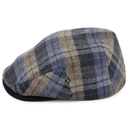 Casquette Plate en Laine et Cachemire à Carreaux bleu-mousse CITY SPORT