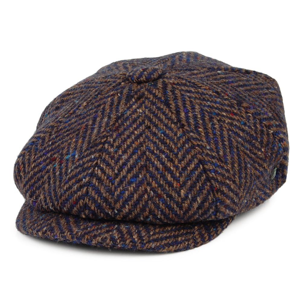Casquette Gavroche en Tweed du Donegal à Chevrons Calotte Profonde bleu-gris CITY SPORT