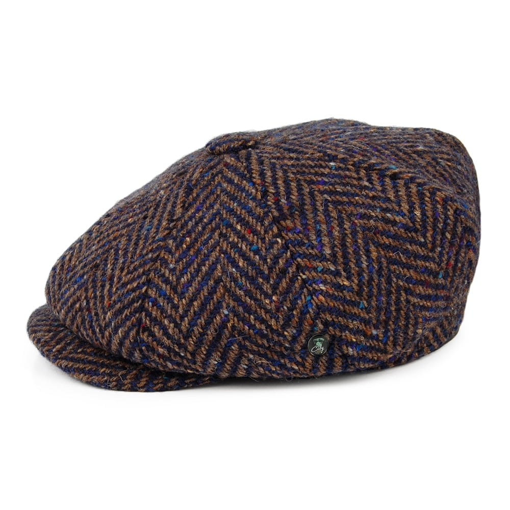 Casquette Gavroche en Tweed du Donegal à Chevrons Calotte Profonde bleu-gris CITY SPORT
