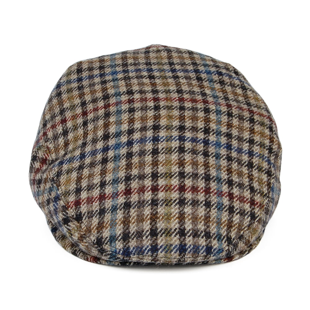 Casquette Plate en Laine Vierge à Carreaux beige sable-bleu CITY SPORT