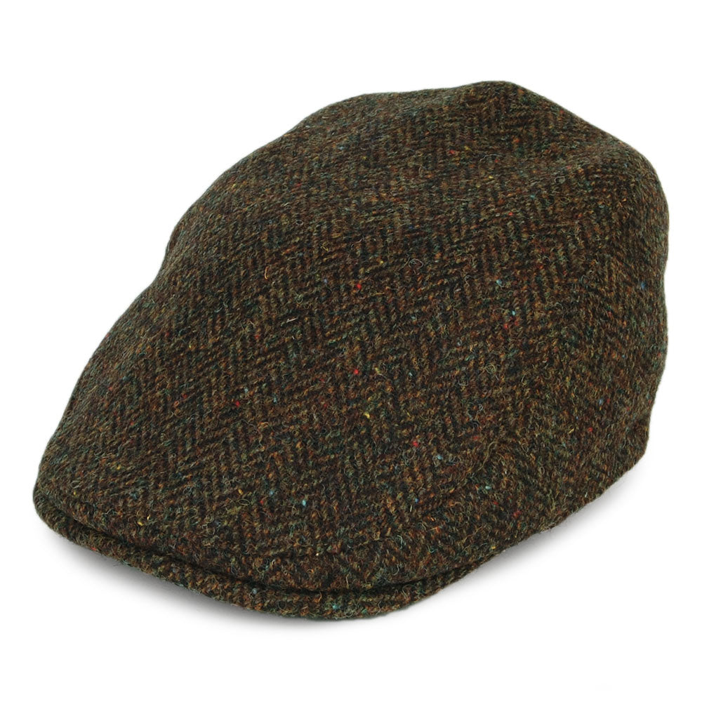 Casquette Plate en HARRIS TWEED à Protège-Oreilles Oban olive FAILSWORTH