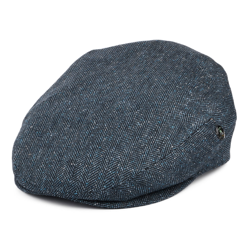 Casquette Plate en Soie et Coton Mouchetée à Chevrons bleu marine CITY SPORT