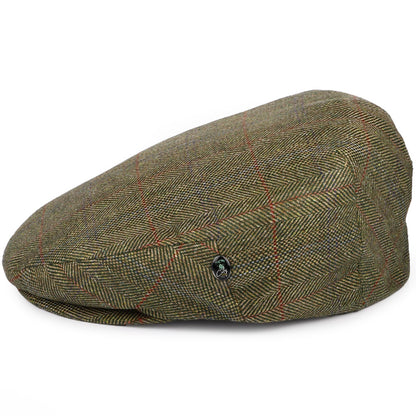 Casquette Plate en Pure Soie à Carreaux et Chevrons olive CITY SPORT