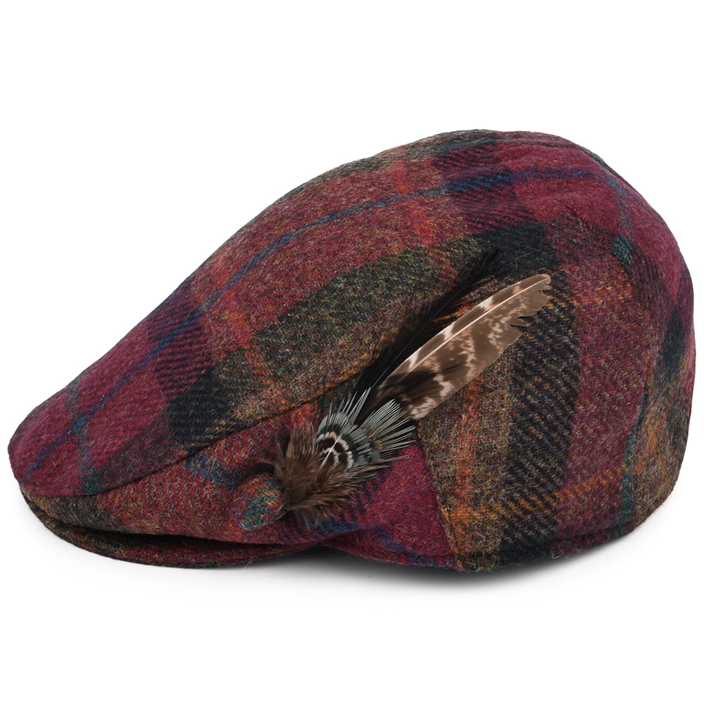 Casquette Plate en Laine Britannique Tartan Plume rose multi FAILSWORTH